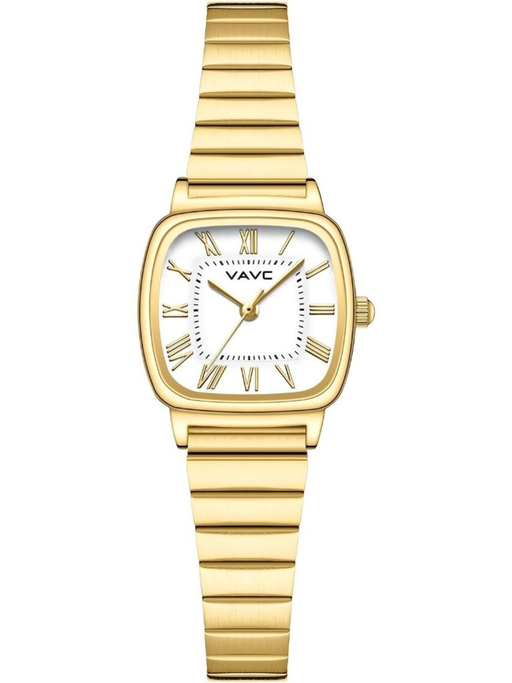 Women's White-Gold Rectangular Case Roman Dial Stainless Steel Bracelet Watches